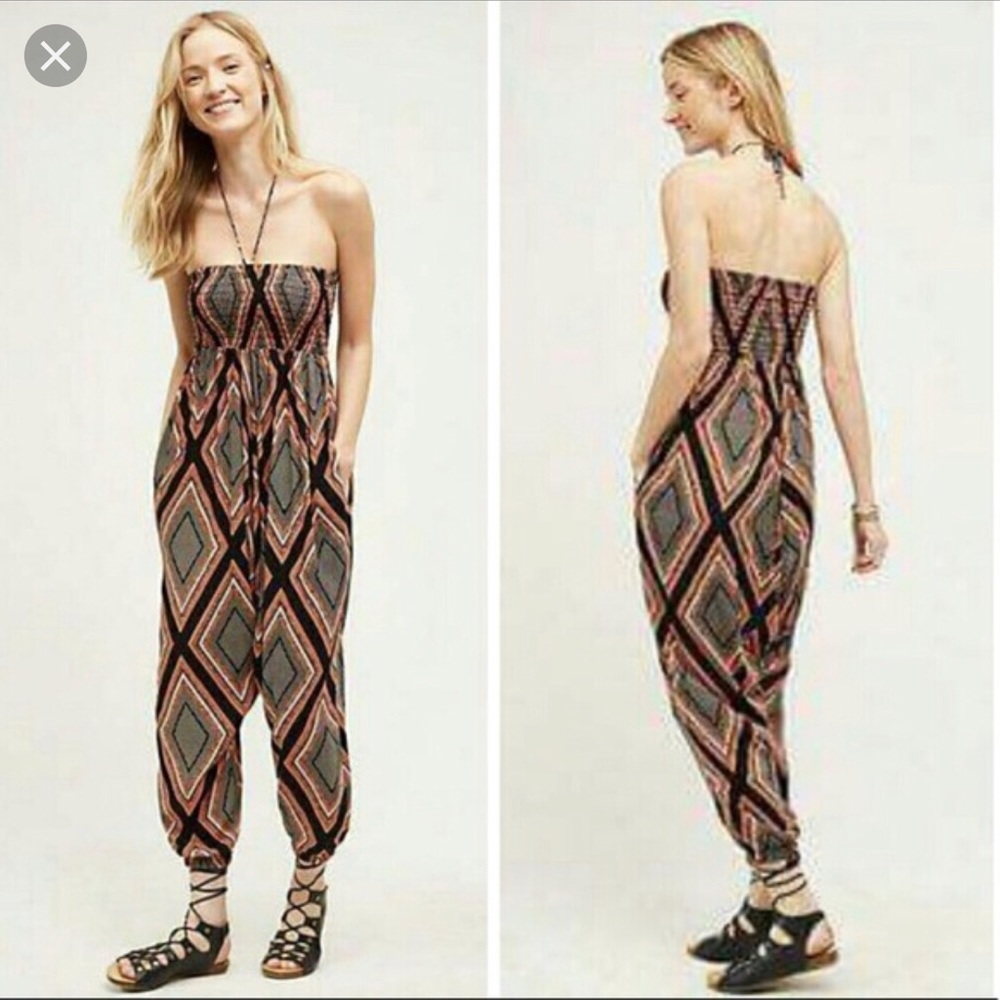 Anthropologie Mosaic Serra strapless jumpsuit